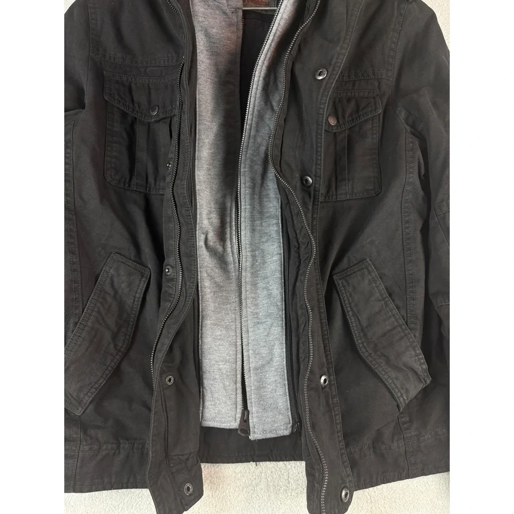 Levi's Co Mens Hooded Canvas Jacket Black Full Zip Snap Button‎ Small S NEW